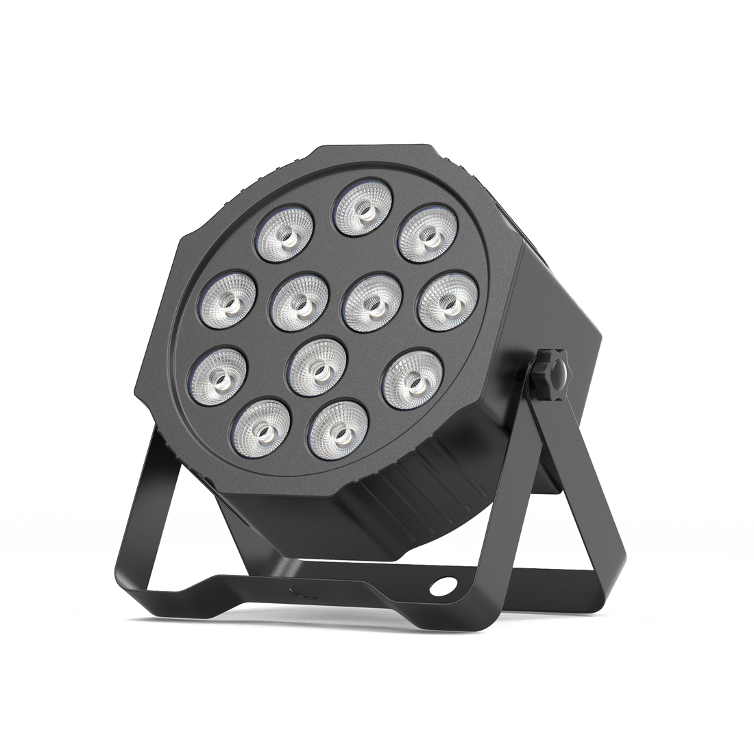 UKING ZQ01026 Mobile Par Light, black, featuring 12 RGBW LED beads and a sturdy stand for portable event lighting.