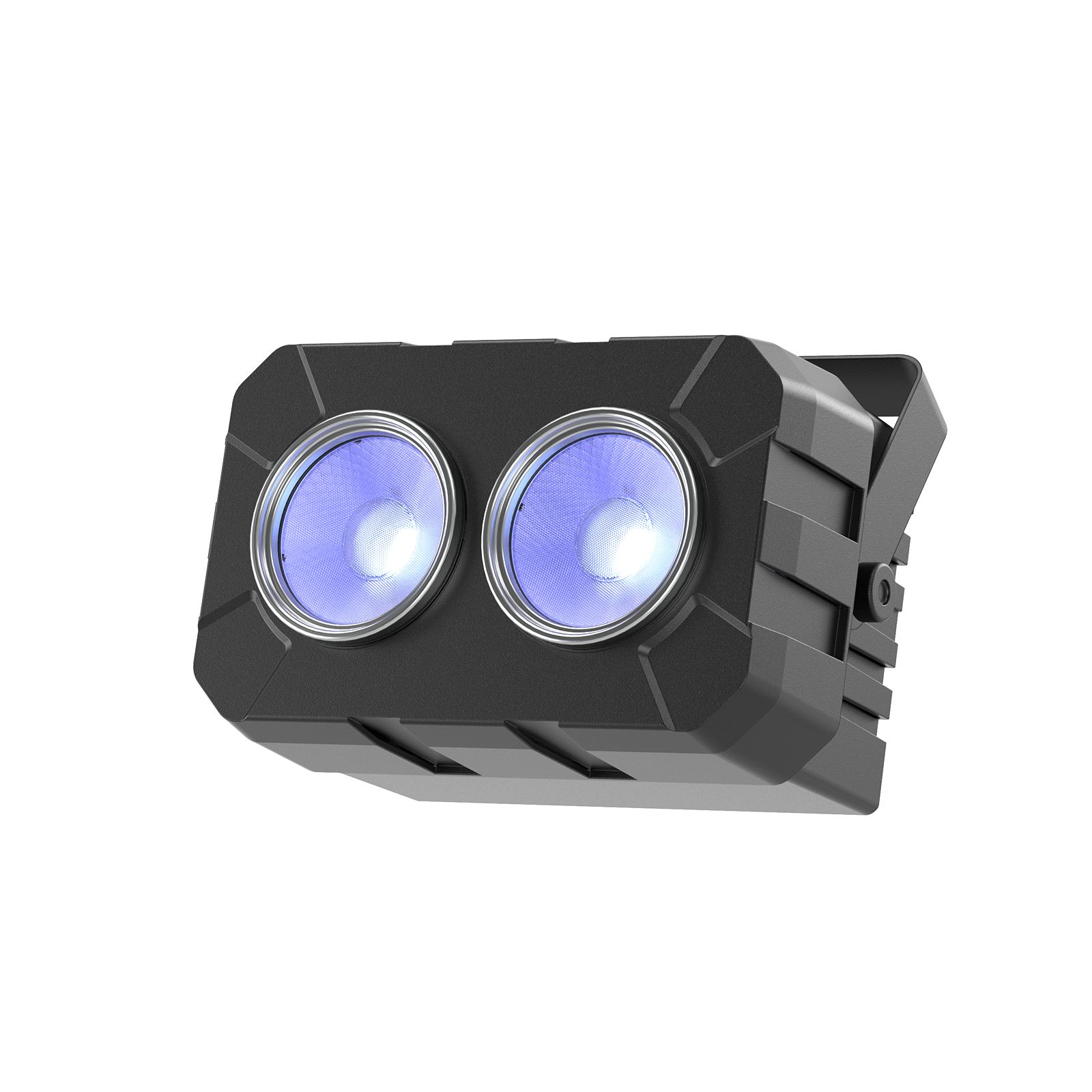 UKING ZQ01322 PAR light with dual blue-emitting COB LEDs, featuring a durable black shell for stage lighting.