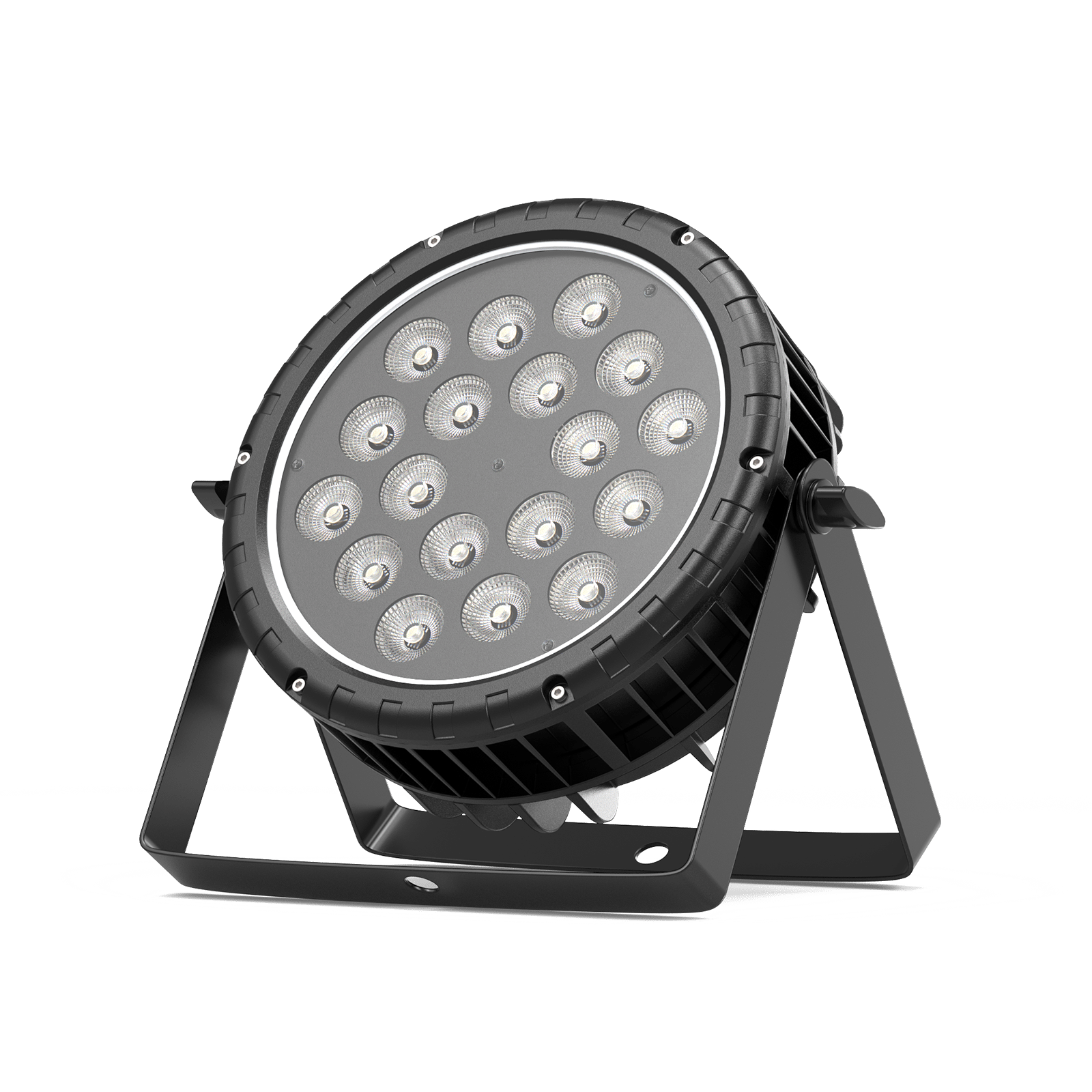 UKING ZQ01417 black waterproof PAR light featuring 18 bright RGBW LEDs and a durable stand for outdoor stage lighting.