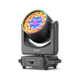 UKING ZQ02102 moving head DMX LED stage light with RGBW effects and control panel.