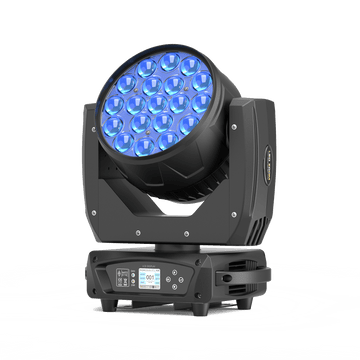 UKING ZQ02103 moving head light: 19 blue RGBW LEDs, LCD display, DMX control ready.