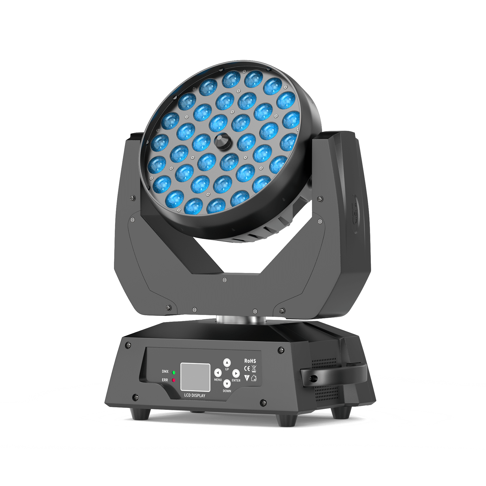 UKING ZQ02254 Moving Head Light, black, 36 blue LEDs, DMX control. Professional stage and event lighting.