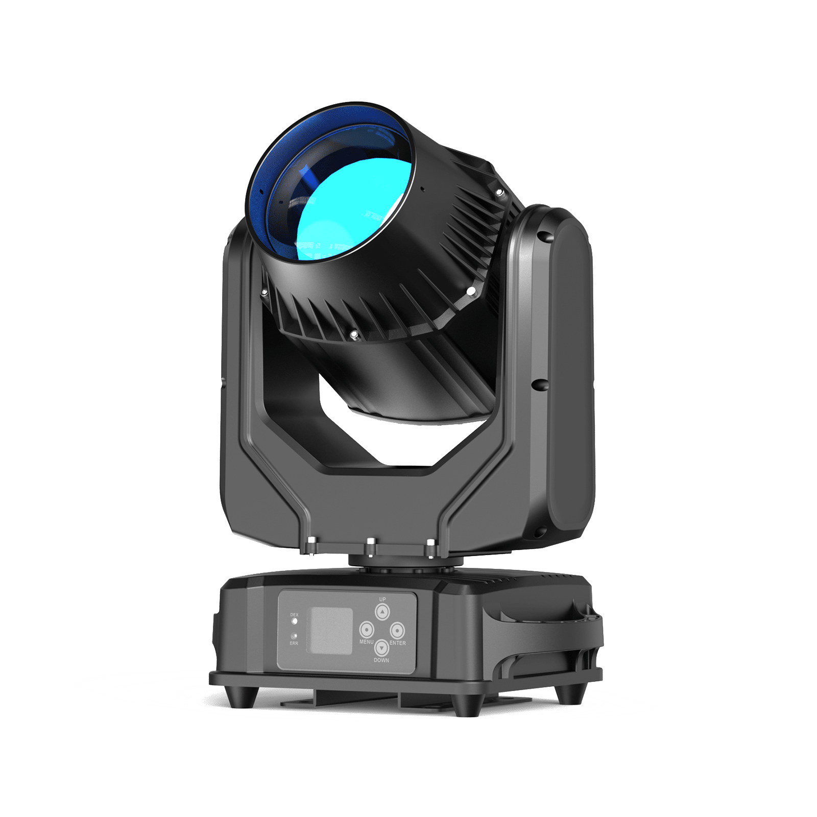 UKING ZQ02314 waterproof black beam light with a bright blue lens, ideal for stage and events.