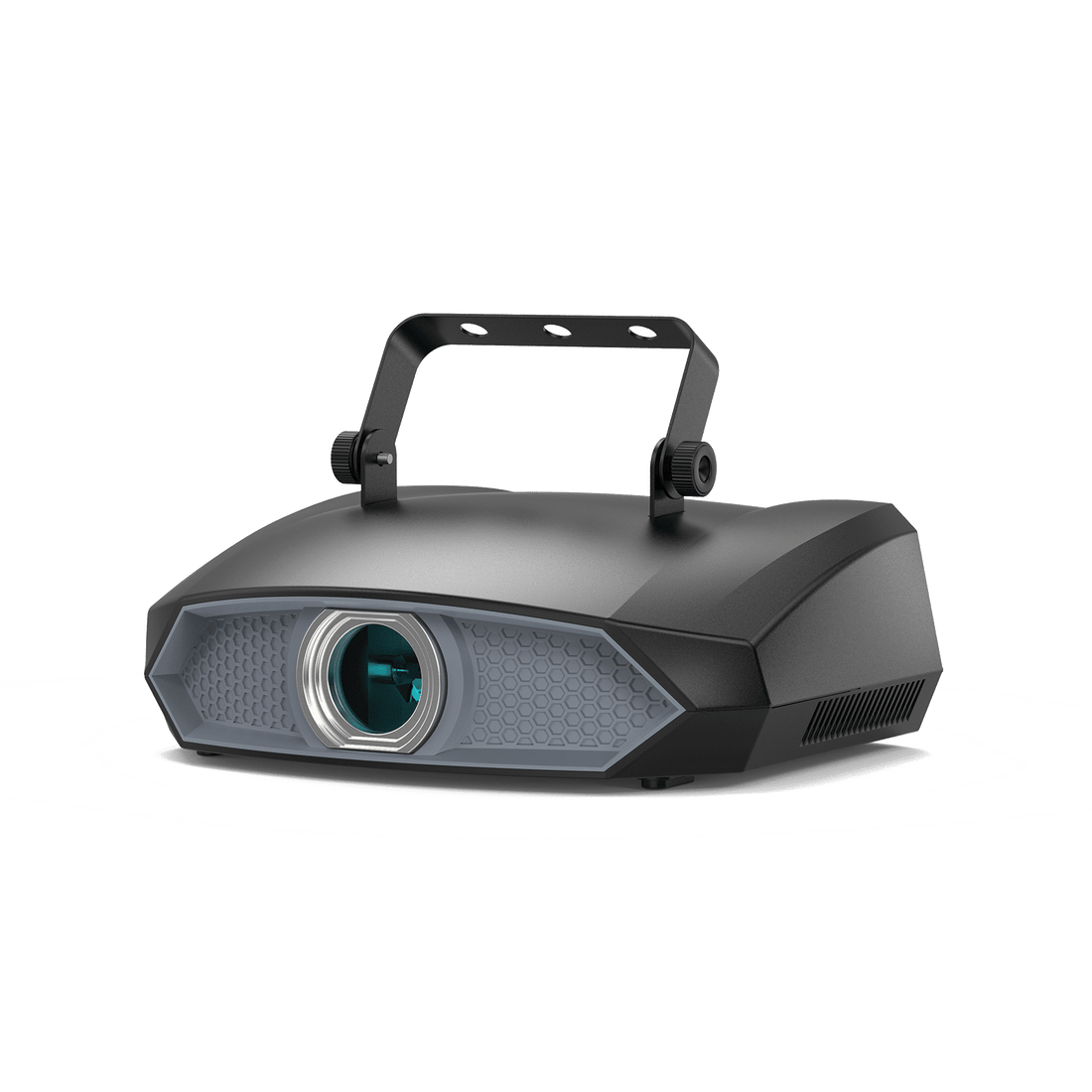 UKING ZQ03268 full color laser projector with black angular design, turquoise lens, and top handle for stage lighting.