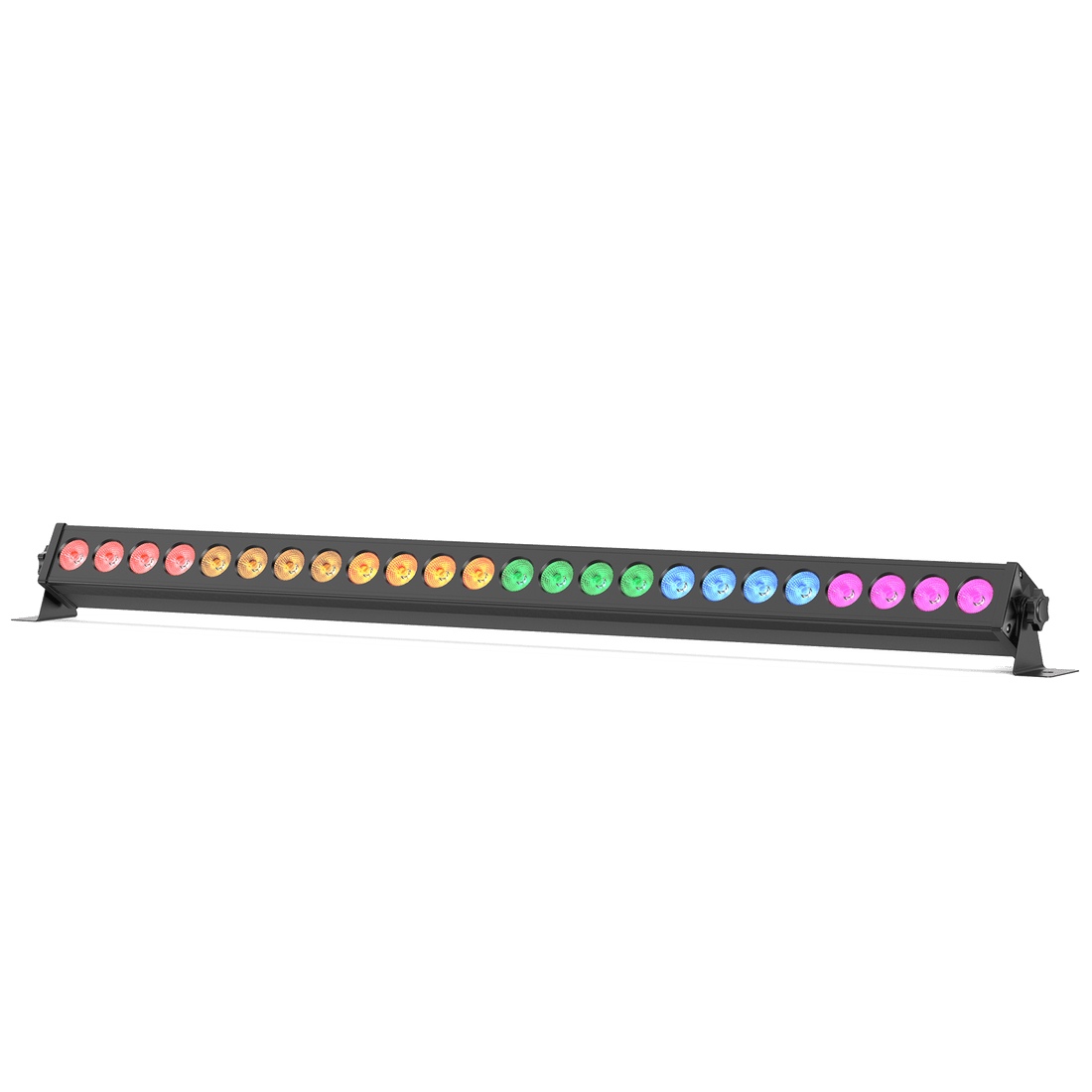 UKING ZQ06017 WASH black RGB LED wall washer light bar with 24 colorful LEDs, sleek design, mounted on brackets.