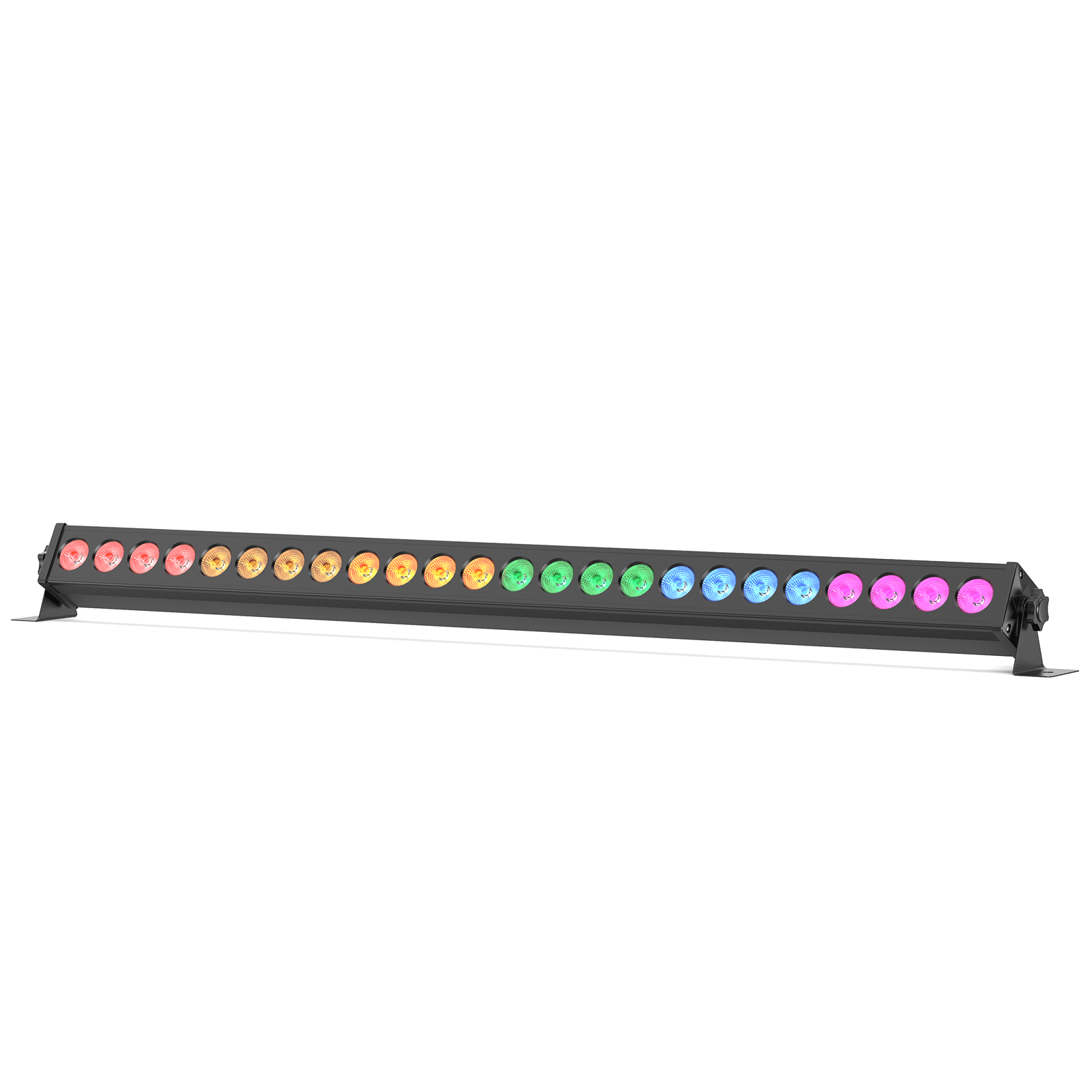UKING ZQ06017 WASH black RGB LED wall washer light bar with 24 colorful LEDs, sleek design, mounted on brackets.