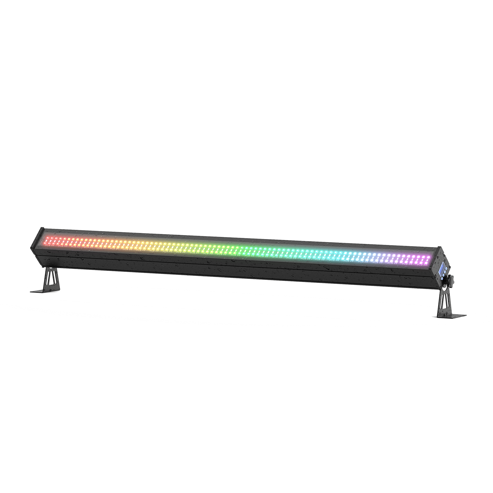 UKING ZQ06140 black aluminum IP65 waterproof RGB LED wash light bar, showcasing vibrant colors and sturdy mounting brackets.