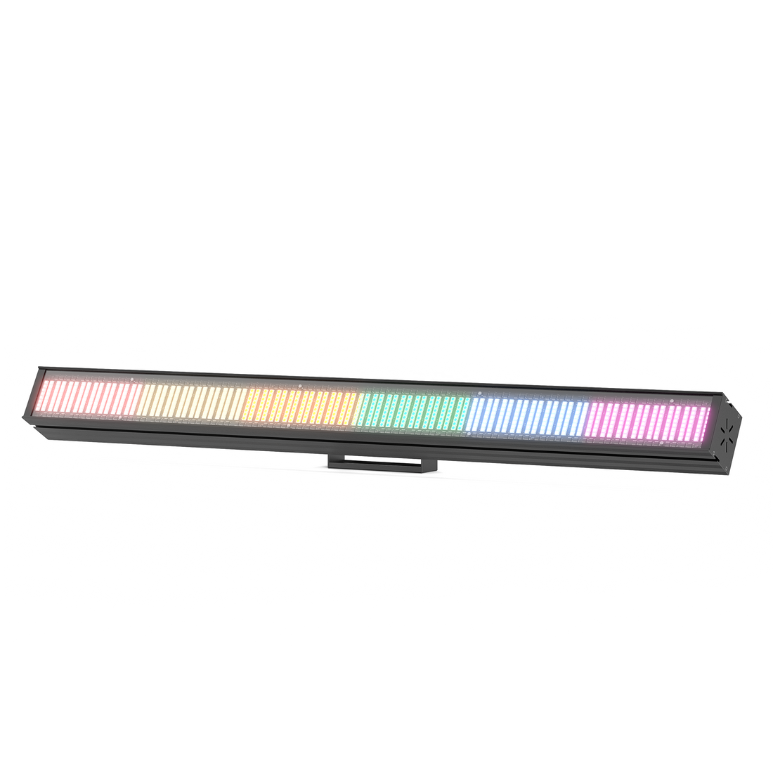 UKING ZQ06197 wash light, a sleek black aluminum stage fixture featuring 768 vibrant RGB LEDs with a dynamic color gradient.