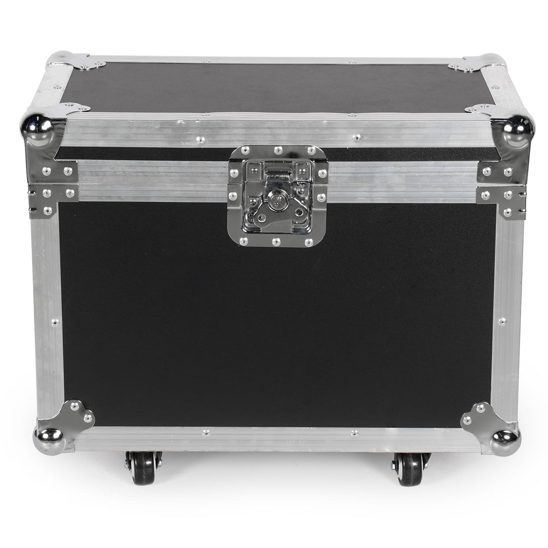 UKING ZQ02341 black flightcase. Leather exterior, aluminum trim, secure latch, and wheels.