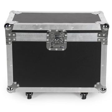 UKING ZQ02341 black flightcase. Leather exterior, aluminum trim, secure latch, and wheels.