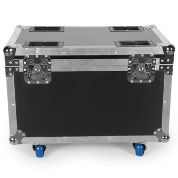 UKING ZQ02341 large black flight case with aluminum corners, heavy-duty latches, blue wheels for durable secure transport.