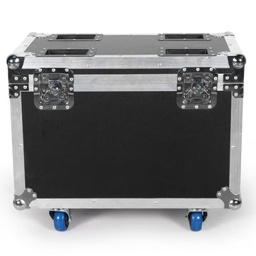 UKING ZQ02253 small black leather flight case with reinforced metal corners, secure latches, and blue wheels.