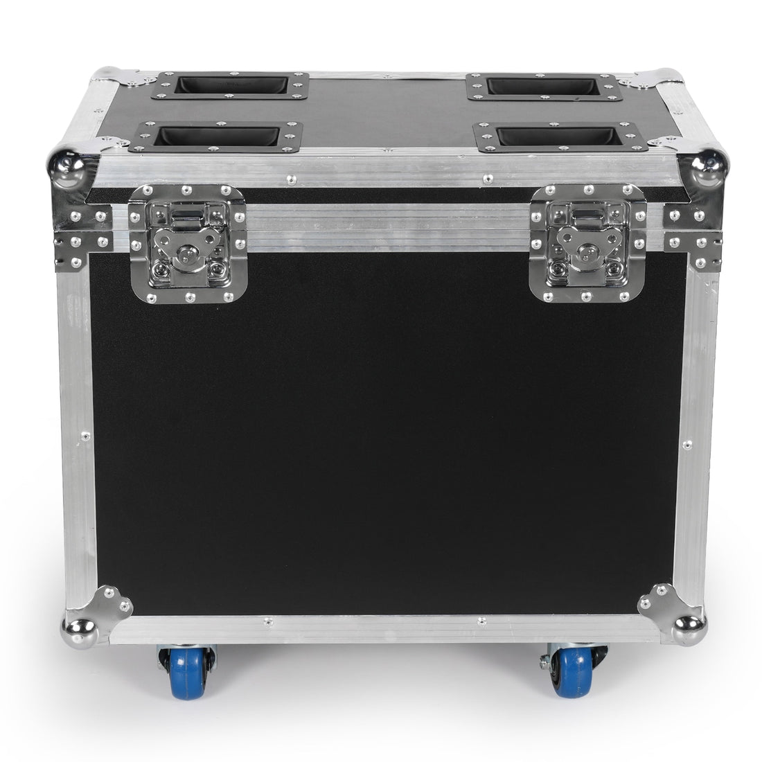 UKING ZQ02345 small black flight case made of high-grade leather with reinforced edges, four latches, and two wheels for easy transport.
