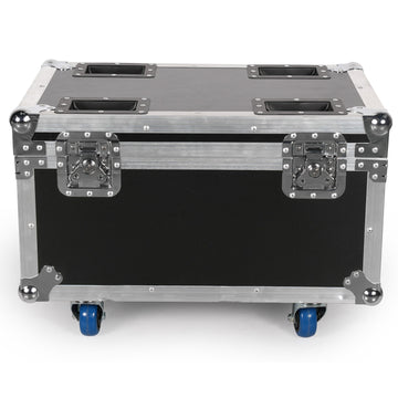 UKING ZQ02001 black flightcase with leather, silver aluminum frame, latches, and brakeable wheels.