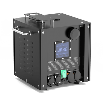 Black UKING ZQ16030 Cold Spark Machine with LCD, DMX & power ports, plus top mounting bracket for events.