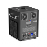 UKING ZQ16050 cold spark machine rear panel with DMX, power, and control interfaces.