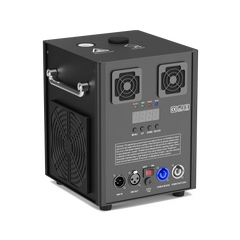 UKING ZQ16050 cold spark machine rear panel with DMX, power, and control interfaces.