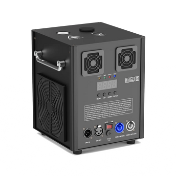 UKING ZQ16050 Cold Spark Machine, black, with dual cooling fans, LCD display, DMX ports & carry handle for events.
